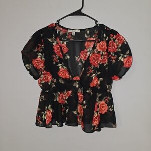 Papaya Black and Red Sheer Floral Blouse